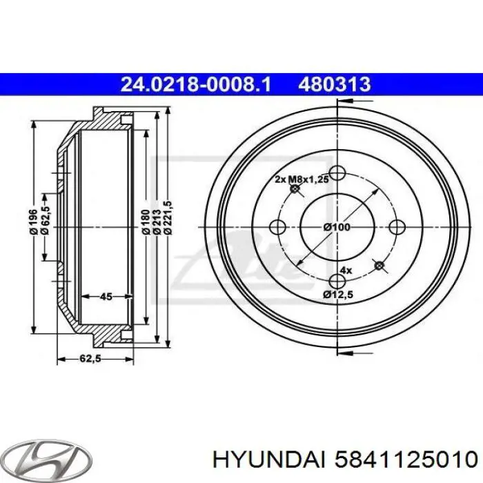 Барабан гальмівний задній Hyundai/Kia 5841125010