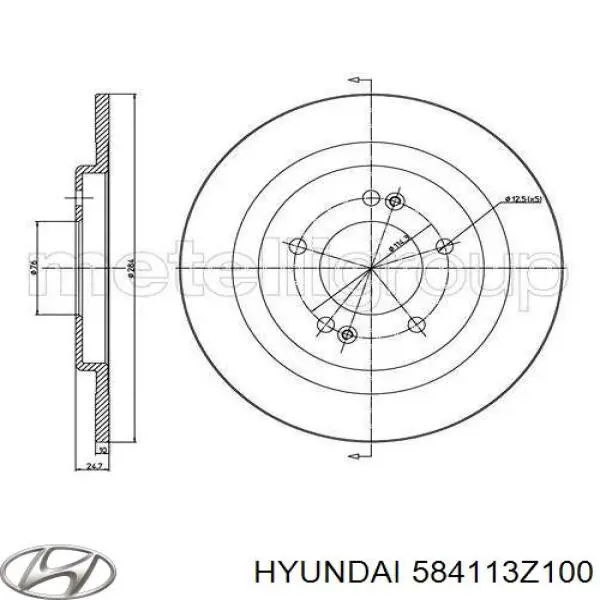 Диск гальмівний задній Hyundai/Kia 584113Z100