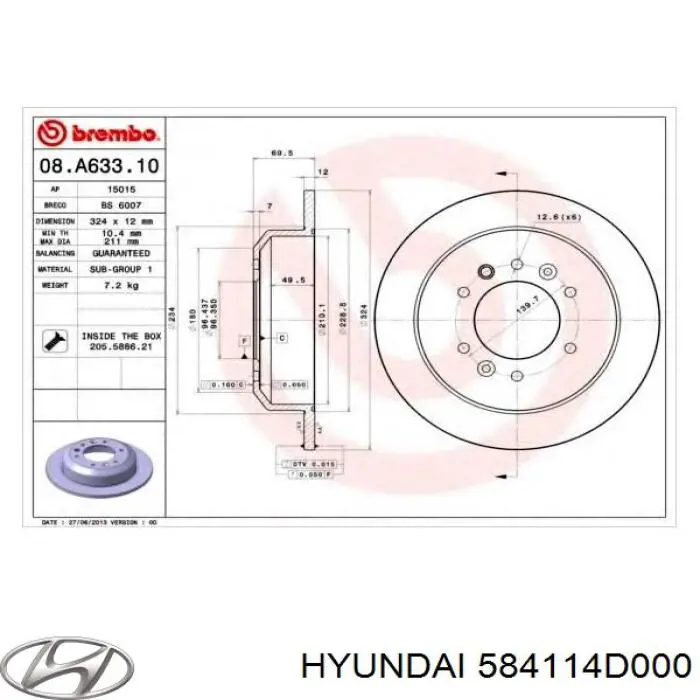 Задні дискові гальма Hyundai/Kia 584114D000 ціна, від 50.19 USD