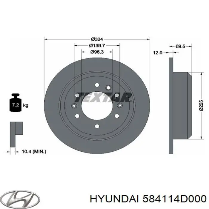 Купити 584114D000 Hyundai/Kia Диск заднього гальма