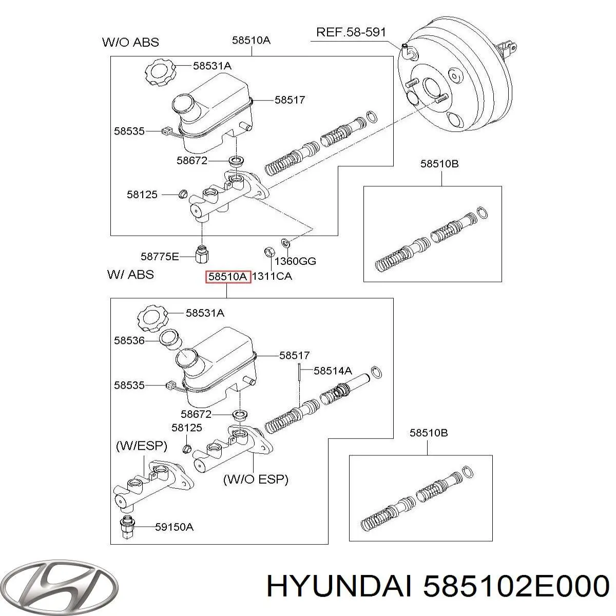 Купити 585102E000 Hyundai/Kia Головний гальмівний циліндр