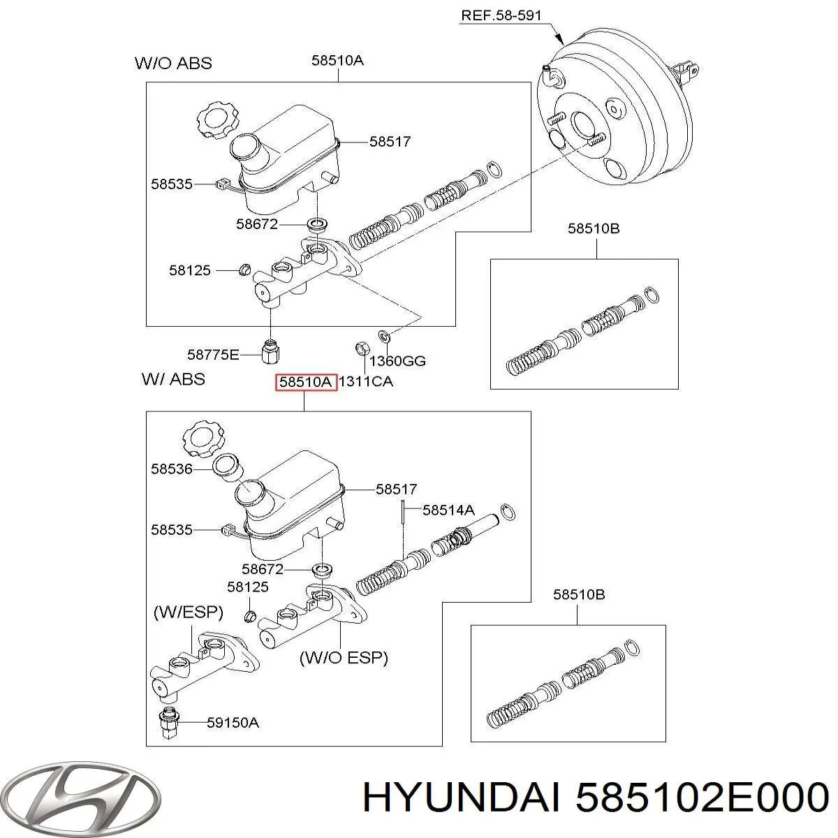 Циліндр головний гальма (Гідротормоз) Hyundai/Kia 585102E000 ціна, від 17.91 USD