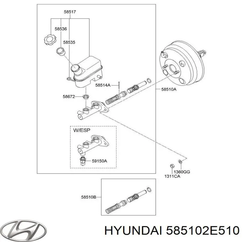 Купити 585102E510 Hyundai/Kia Головний гальмівний циліндр