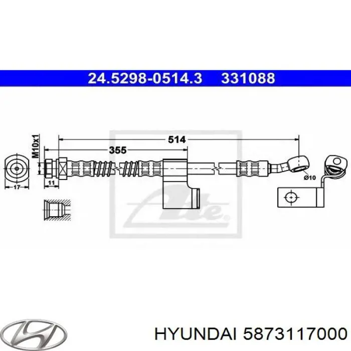 5873117000 Hyundai/Kia шланг гальмівний передній, лівий