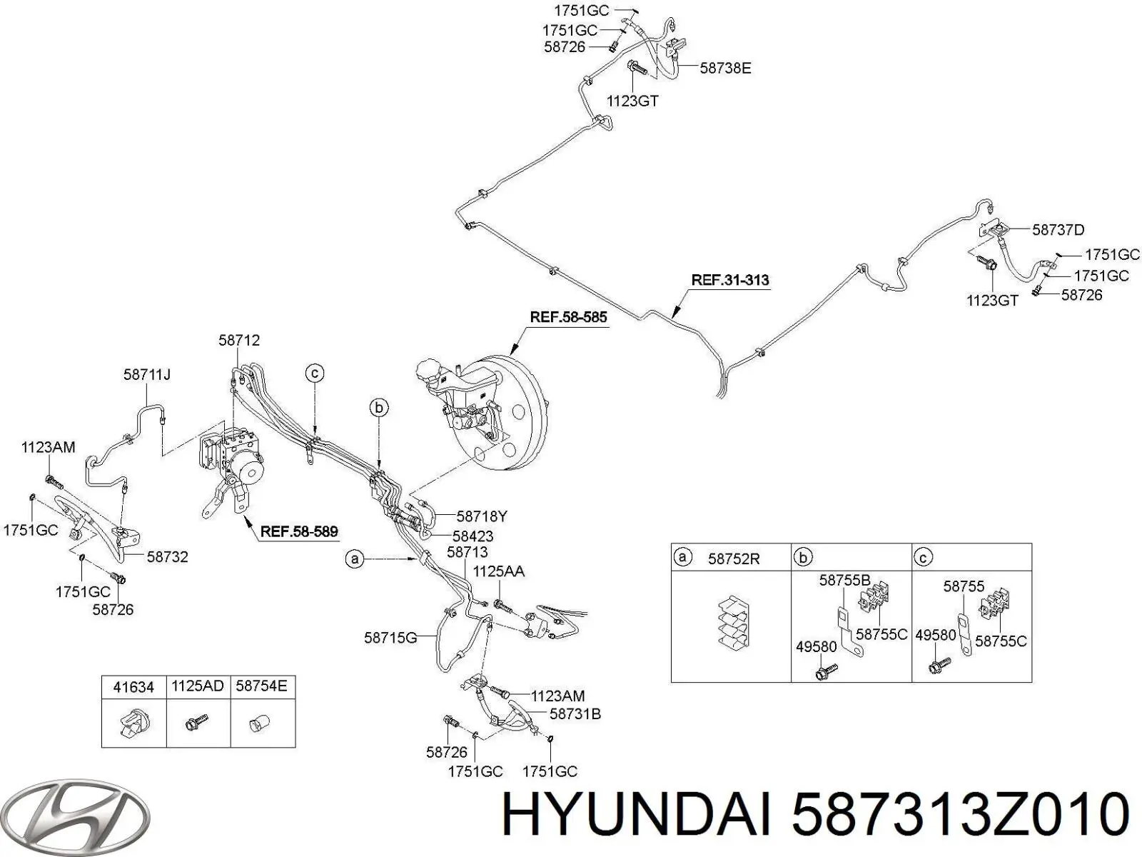 Купити 587313Z010 Hyundai/Kia Шланг гальмівний задній