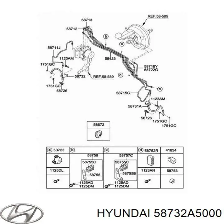 Шланг гальмівний передній, правий Hyundai/Kia 58732A5000DS ціна, від 32.29 USD