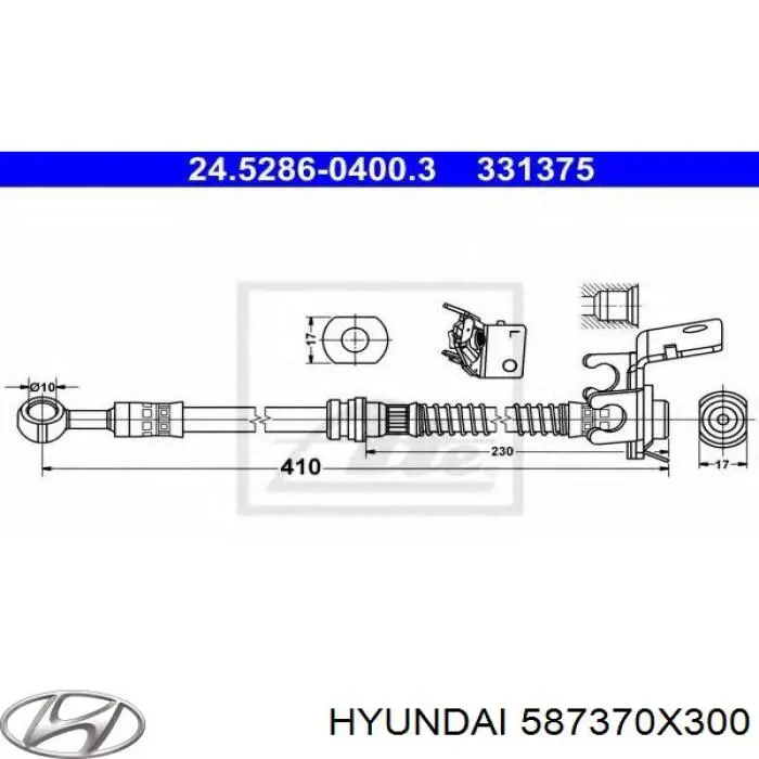 Шланг гальмівний передній, правий Hyundai I10 (PA) (Хендай Ай 10)