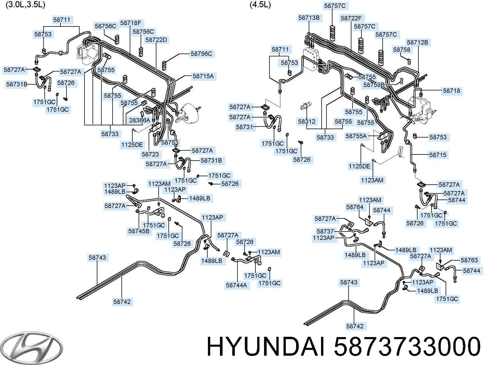 Гнучка гальмівна трубка задня Hyundai/Kia 5873733000