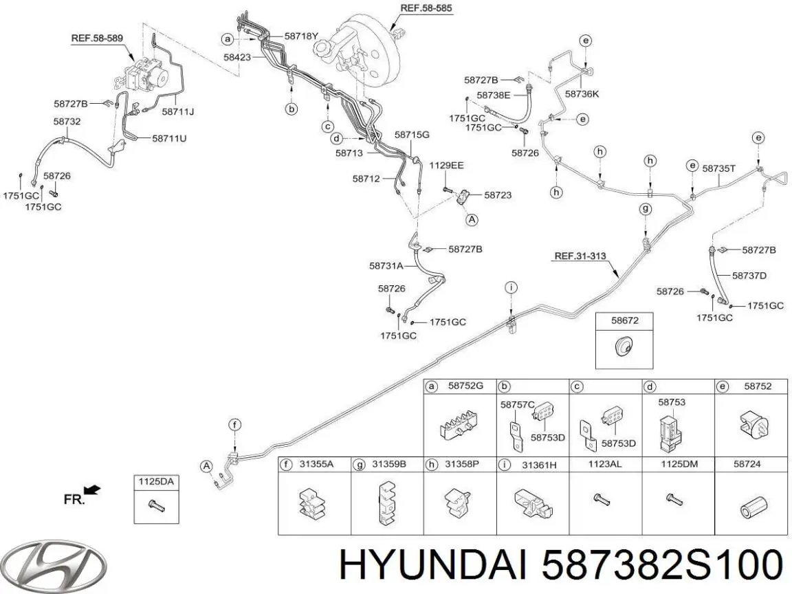 Шланг гальмівний задній, правий Hyundai/Kia 587382S100 ціна, від 12.83 USD