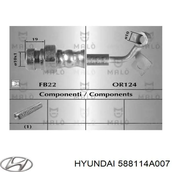 Шланг гальмівний передній, правий Hyundai/Kia 588114A007 ціна, від 13.95 USD