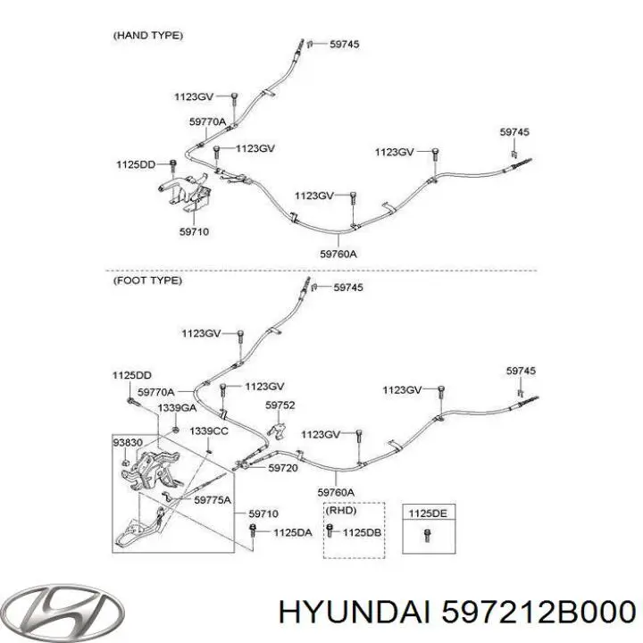 Трос стоянкового гальма передній Hyundai/Kia 597212B000 ціна, від 19.40 USD