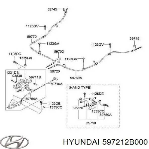 597212B000 Hyundai/Kia Трос ручного гальма передній