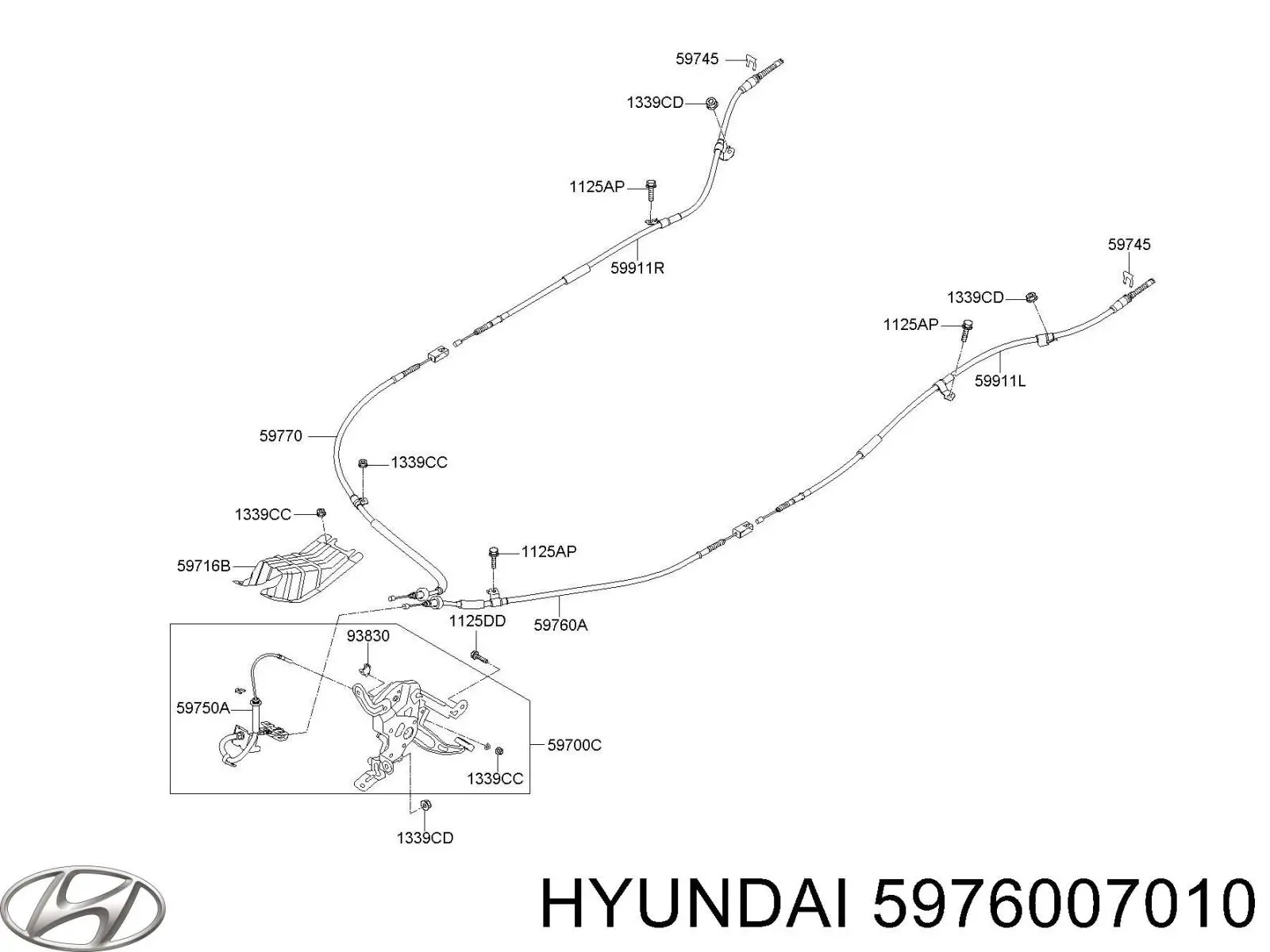 Купити 5976007010 Hyundai/Kia Трос ручного гальма задній, лівий