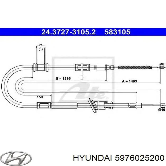 Трос стоянкового гальма задній лівий Hyundai/Kia 5976025200 ціна, від 21.22 USD