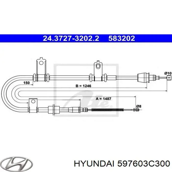 Трос стоянкового гальма задній лівий Hyundai/Kia 597603C300 ціна, від 20.82 USD