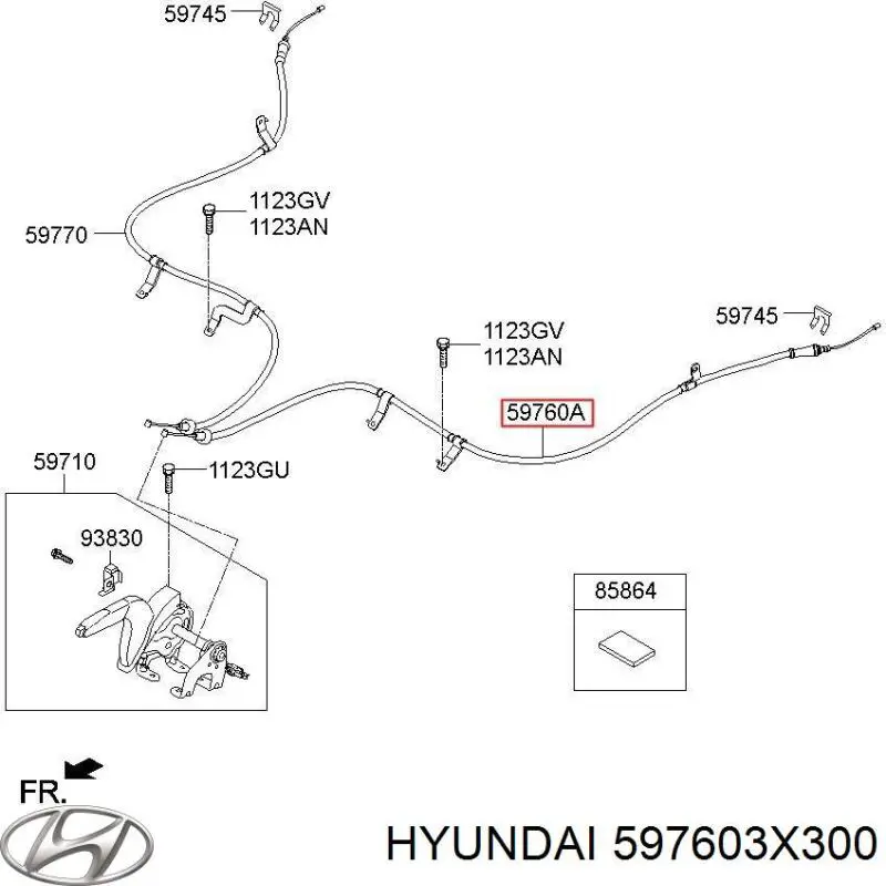 Трос ручного гальма задній, лівий Hyundai Elantra (MD) (Хендай Елантра)