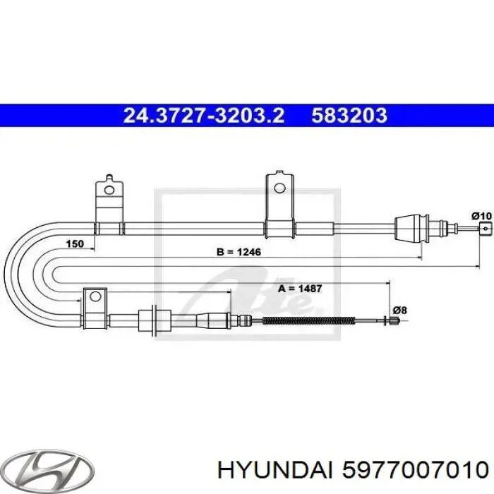 Трос ручного гальма задній, правий 5977007010 Hyundai/Kia