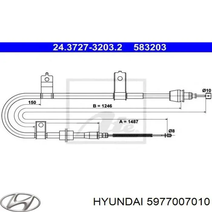 Трос стоянкового гальма задній правий Hyundai/Kia 5977007010 ціна, від 17.62 USD