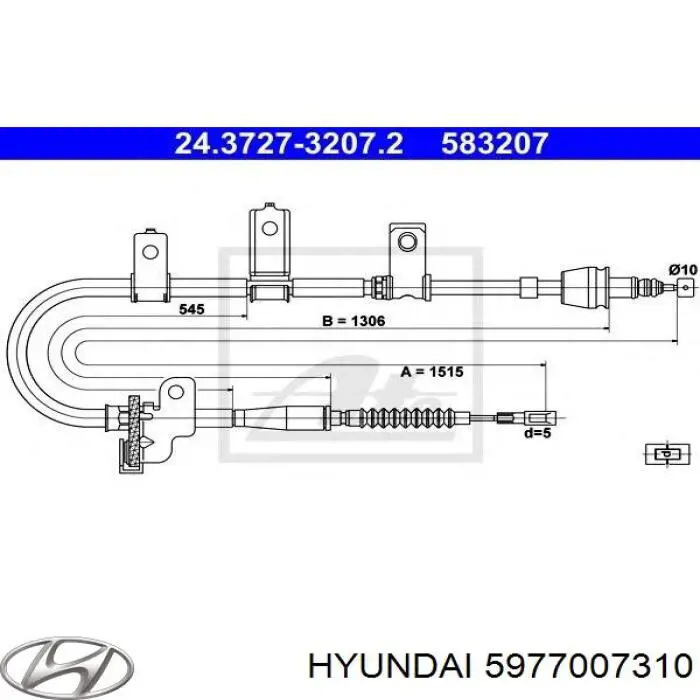 Трос стоянкового гальма задній правий Hyundai/Kia 5977007310 ціна, від 17.45 USD