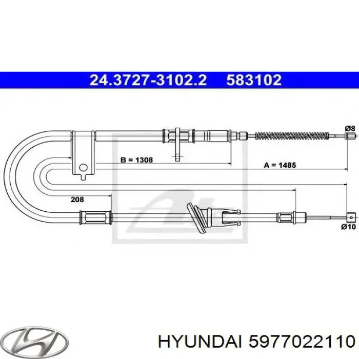 Трос стоянкового гальма задній правий Hyundai/Kia 5977022110 ціна, від 11.28 USD