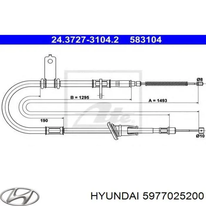 5977025200 Hyundai/Kia трос ручного гальма задній, правий