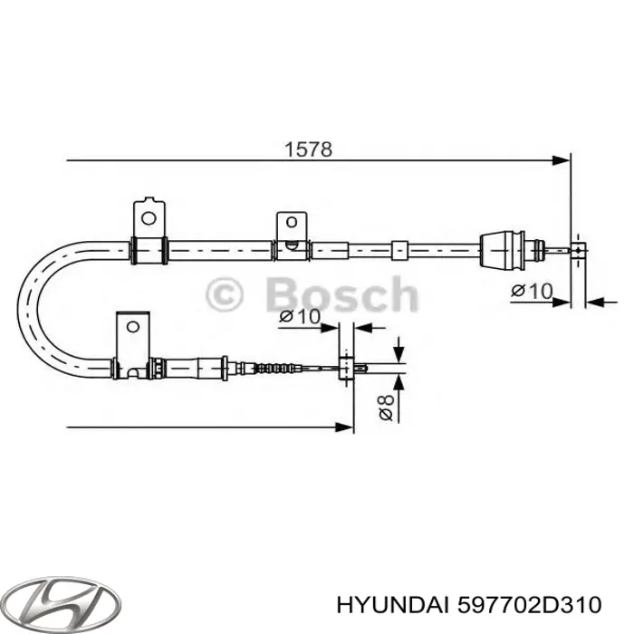 Трос ручника задній правий Hyundai/Kia 597702D310