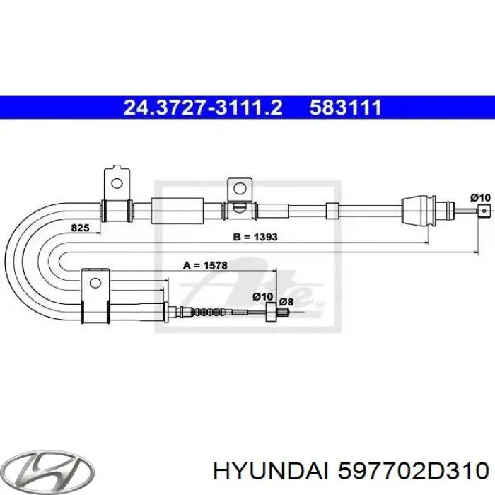 Трос стоянкового гальма задній правий Hyundai/Kia 597702D310 ціна, від 15.22 USD