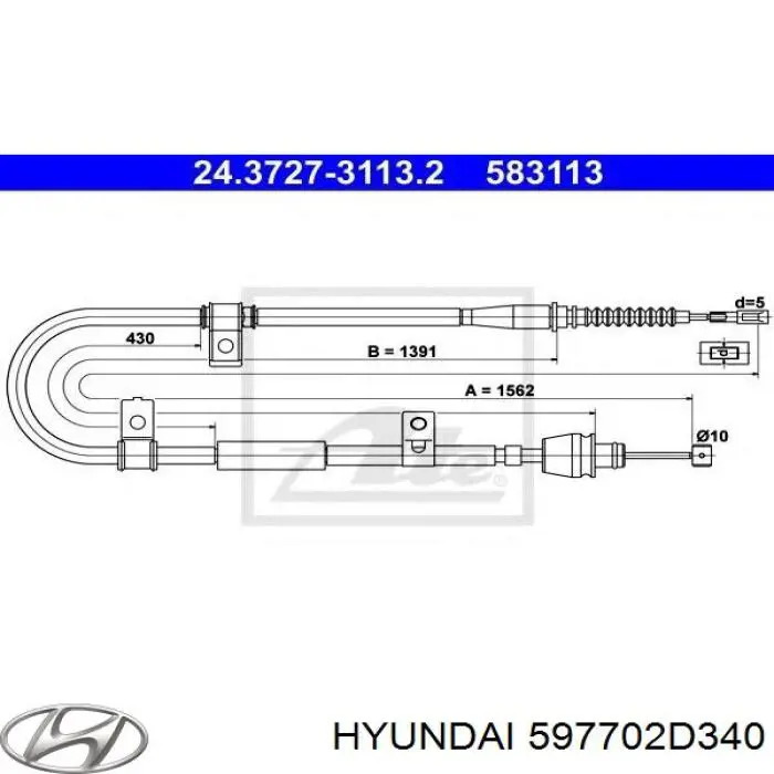 Трос ручника задній правий KAP 597702D340