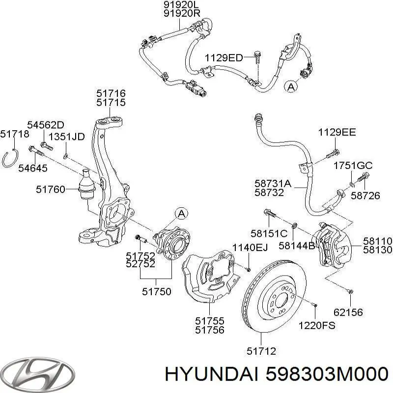 Купити 598303M000 Hyundai/Kia Сенсор АБС