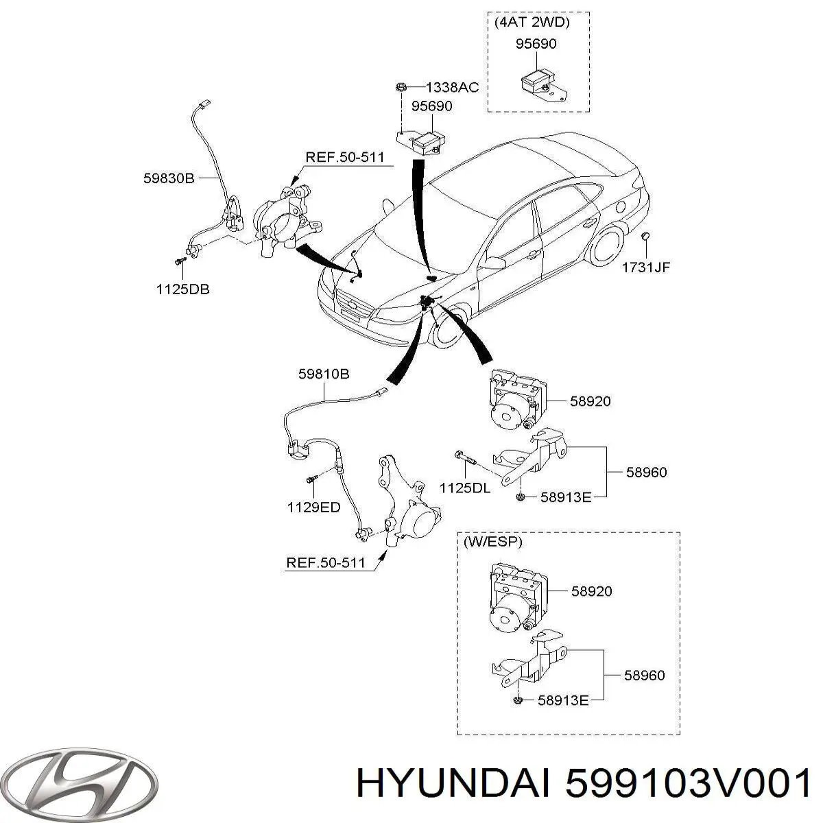 Купити 599103V001 Hyundai/Kia Датчик АБС (ABS) задній, лівий