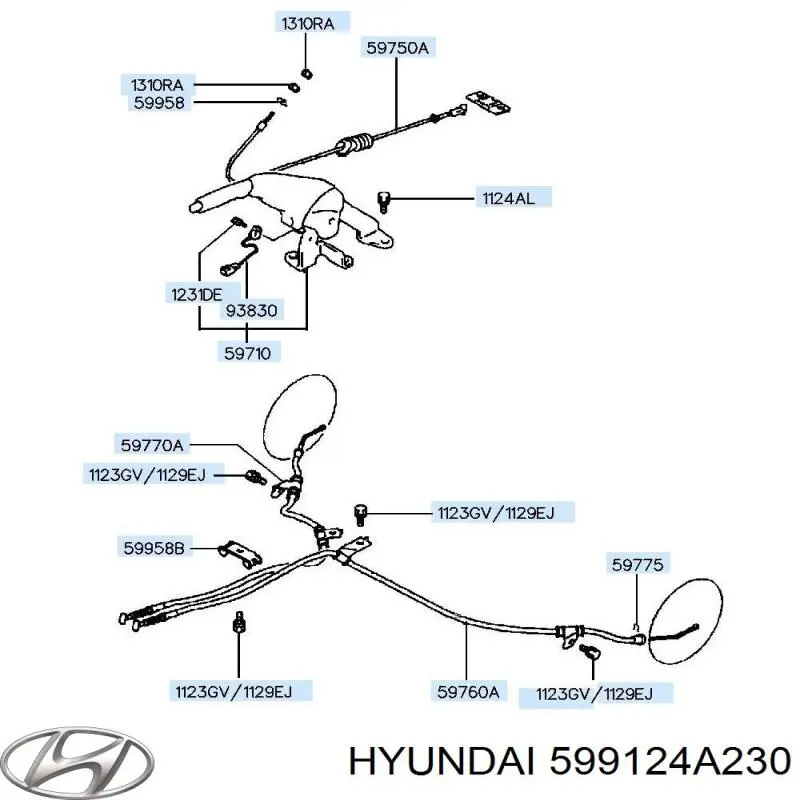 Трос ручного гальма задній, лівий 599124A230 Hyundai/Kia