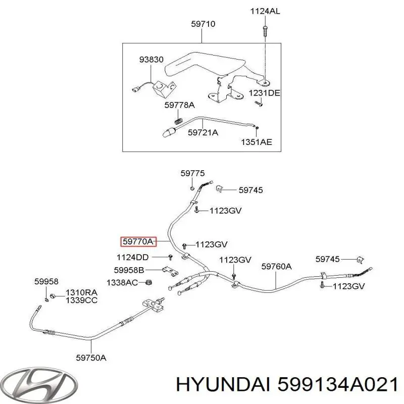 599134A021 Hyundai/Kia Трос ручного гальма задній, правий