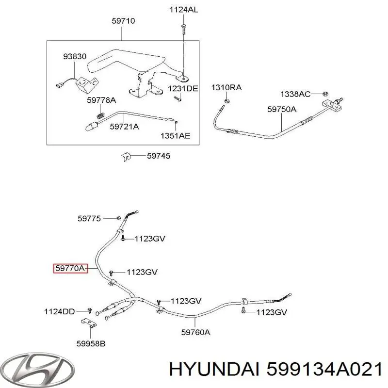 Трос стоянкового гальма задній правий Hyundai/Kia 599134A021 ціна, від 31.66 USD