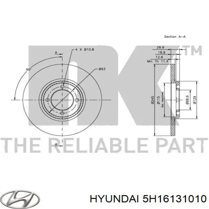 Диск гальмівний передній 5H16131010 Hyundai/Kia