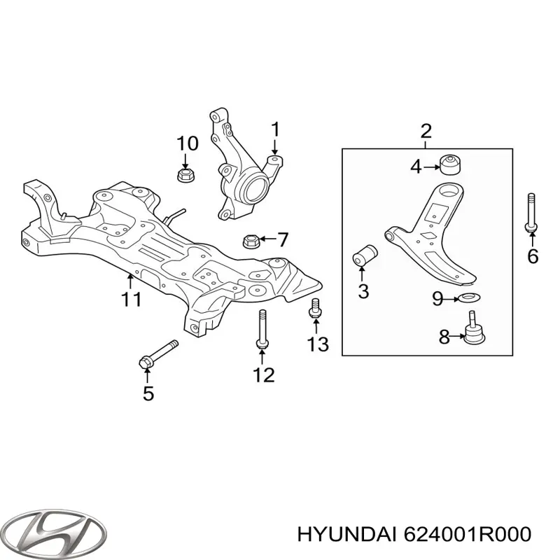 Балка передньої підвіски (підрамник), передня Hyundai/Kia 624001R000 ціна, від 171.35 USD