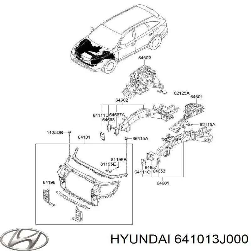 641013J000 Hyundai/Kia супорт радіатора в зборі/монтажна панель кріплення фар