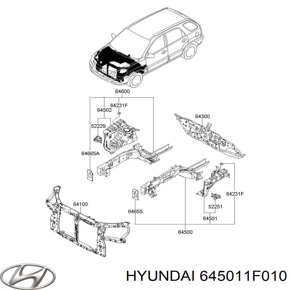 645011F010 Hyundai/Kia панель бризковика (лонжерону моторного відсіку, ліва)