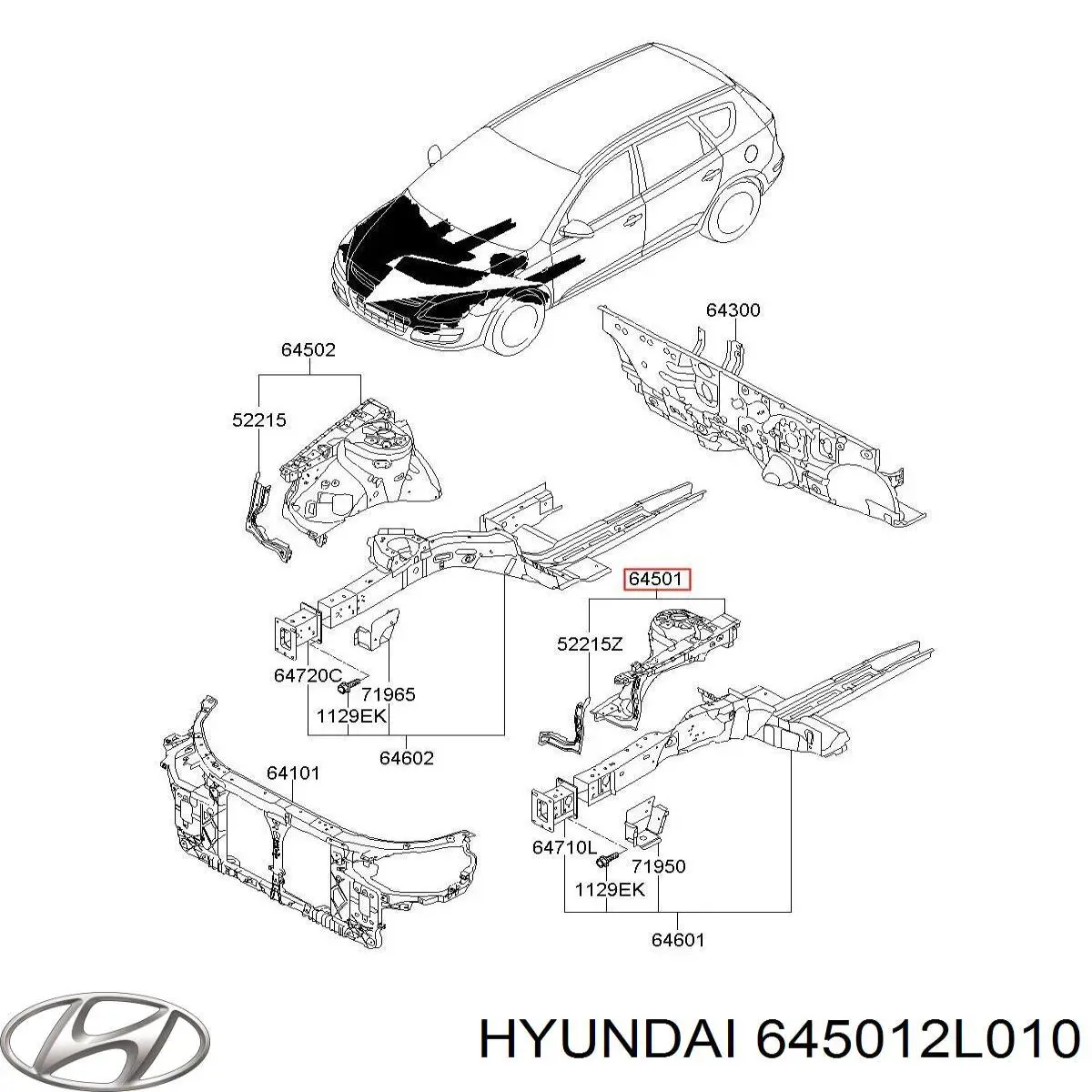 Панель бризковика моторного відсіку, ліва Hyundai/Kia 645012L010 ціна, від 69.29 USD
