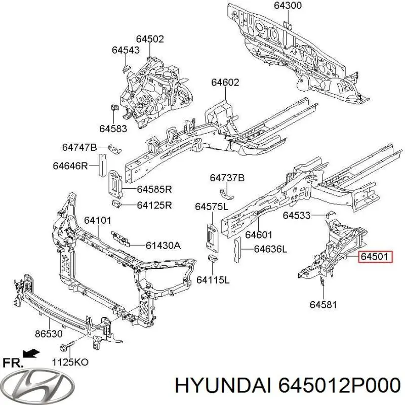 645012P000 Hyundai/Kia Панель бризковика (лонжерона) моторного відсіку, ліва