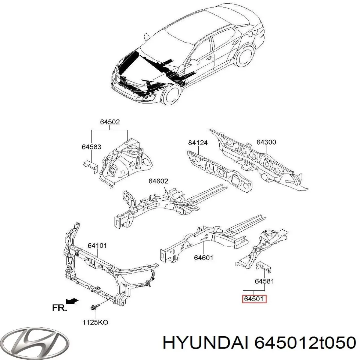 Панель бризковика (лонжерона) моторного відсіку, ліва Hyundai/Kia 645012T050 ціна, від 117.54 USD