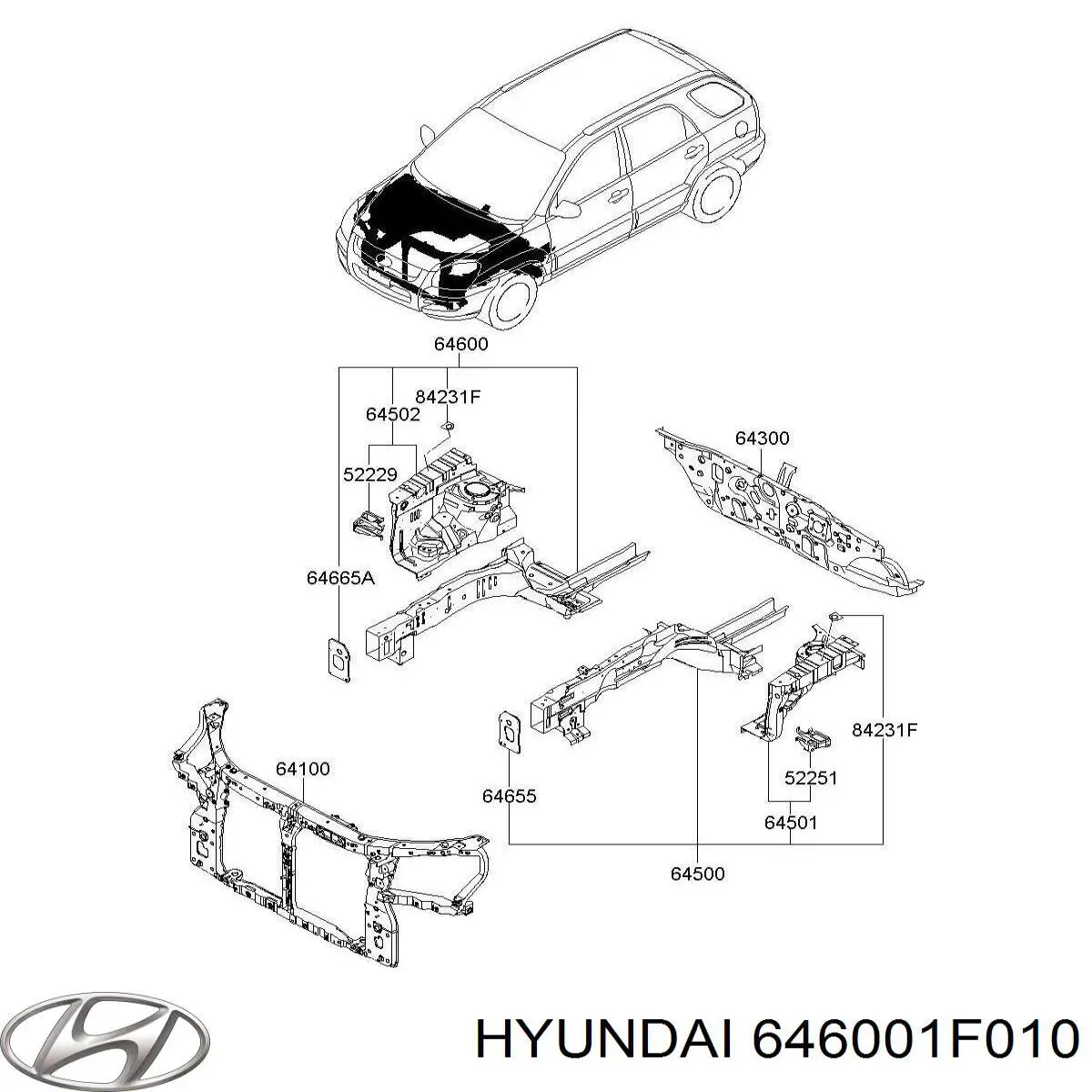 Лонжерон рами передній правий Hyundai/Kia 646001F010 ціна, від 190.00 USD