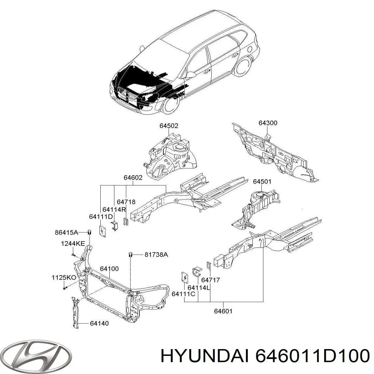 Лонжерон рами передній лівий Hyundai/Kia 646011D100 ціна, від 138.12 USD