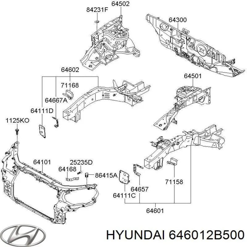 646012B500 Hyundai/Kia Лонжерон рами передній лівий