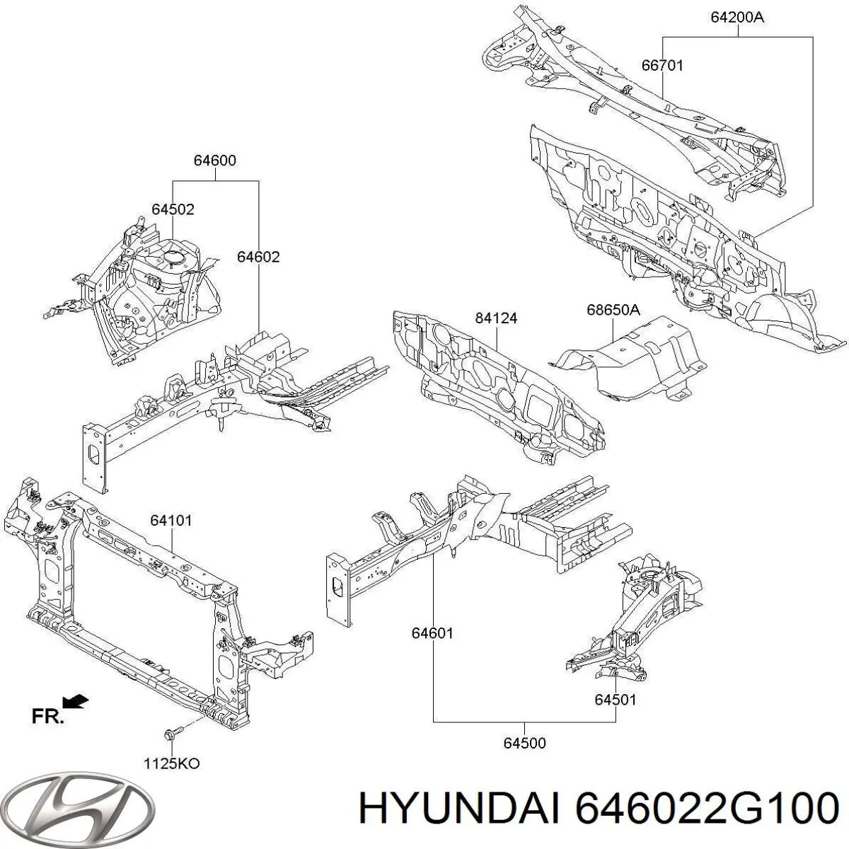 646022G100 Hyundai/Kia лонжерон рами передній правий