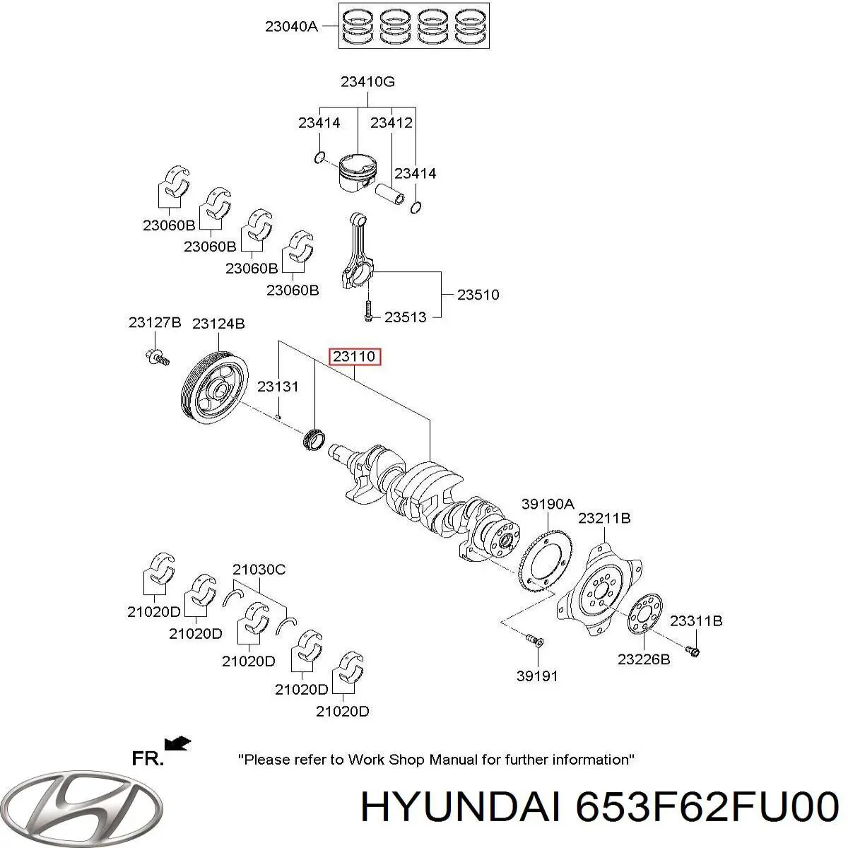 Вал колінчастий і маховик Hyundai/Kia 653F62FU00 ціна, від 1033.21 USD