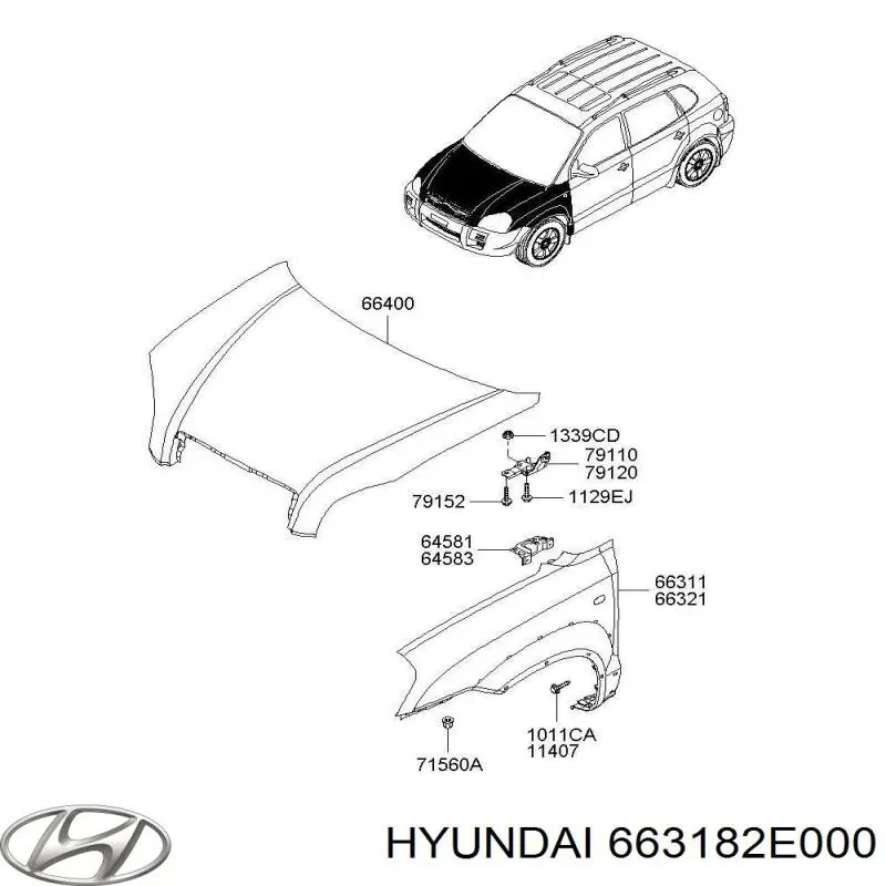 Кронштейн кріплення крила переднього лівого, задній Hyundai/Kia 663182E000 ціна, від 41.87 USD