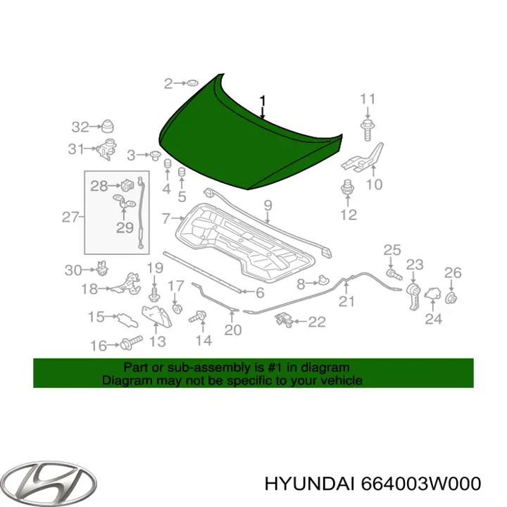 Капот Hyundai/Kia 664003W000