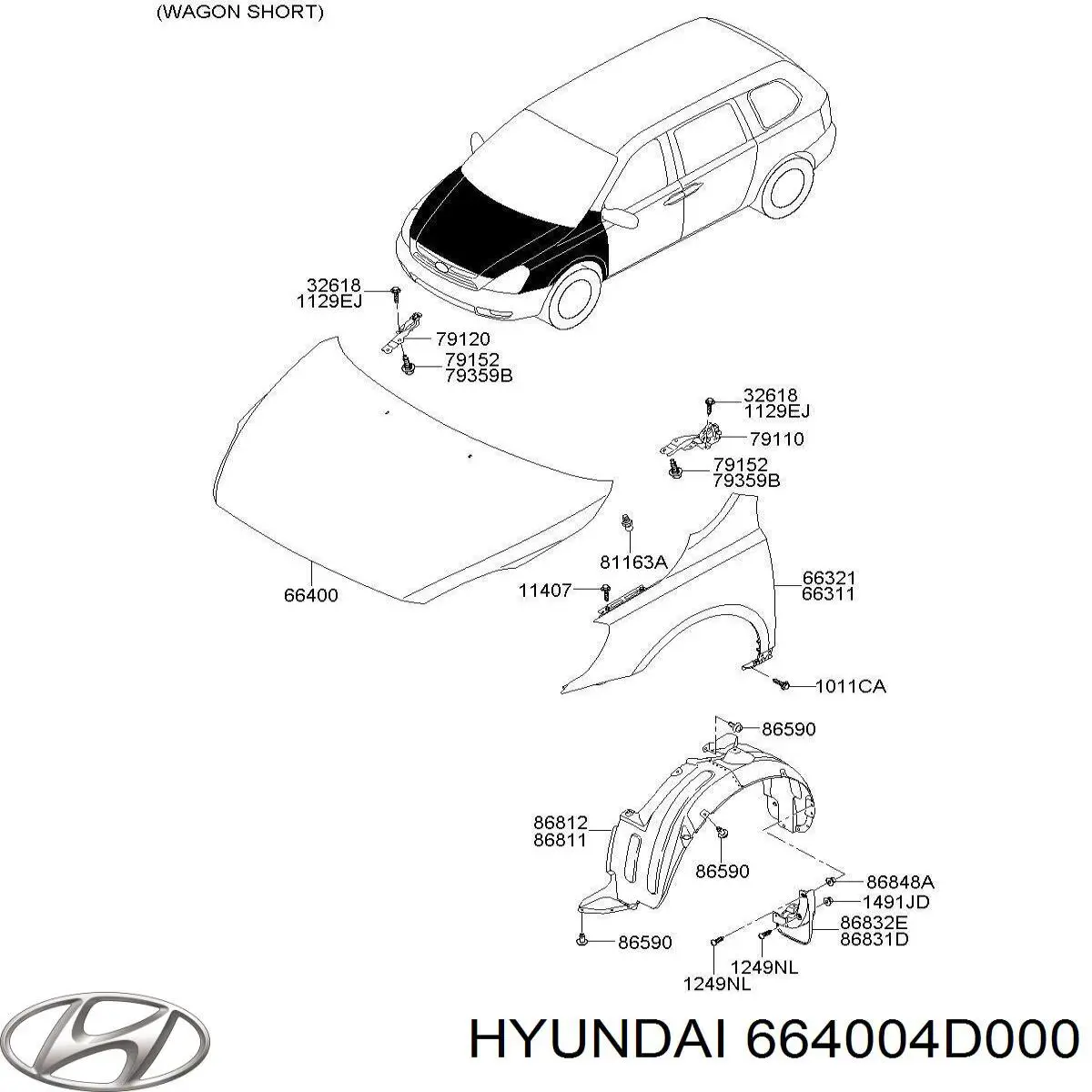 Капот Hyundai/Kia 664004D000 ціна, від 114.03 USD
