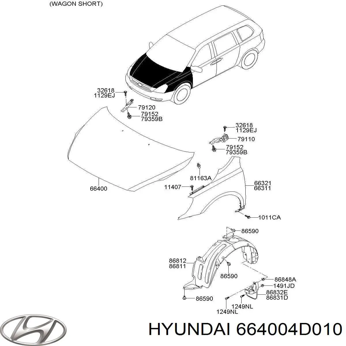 Капот 664004D010 Hyundai/Kia