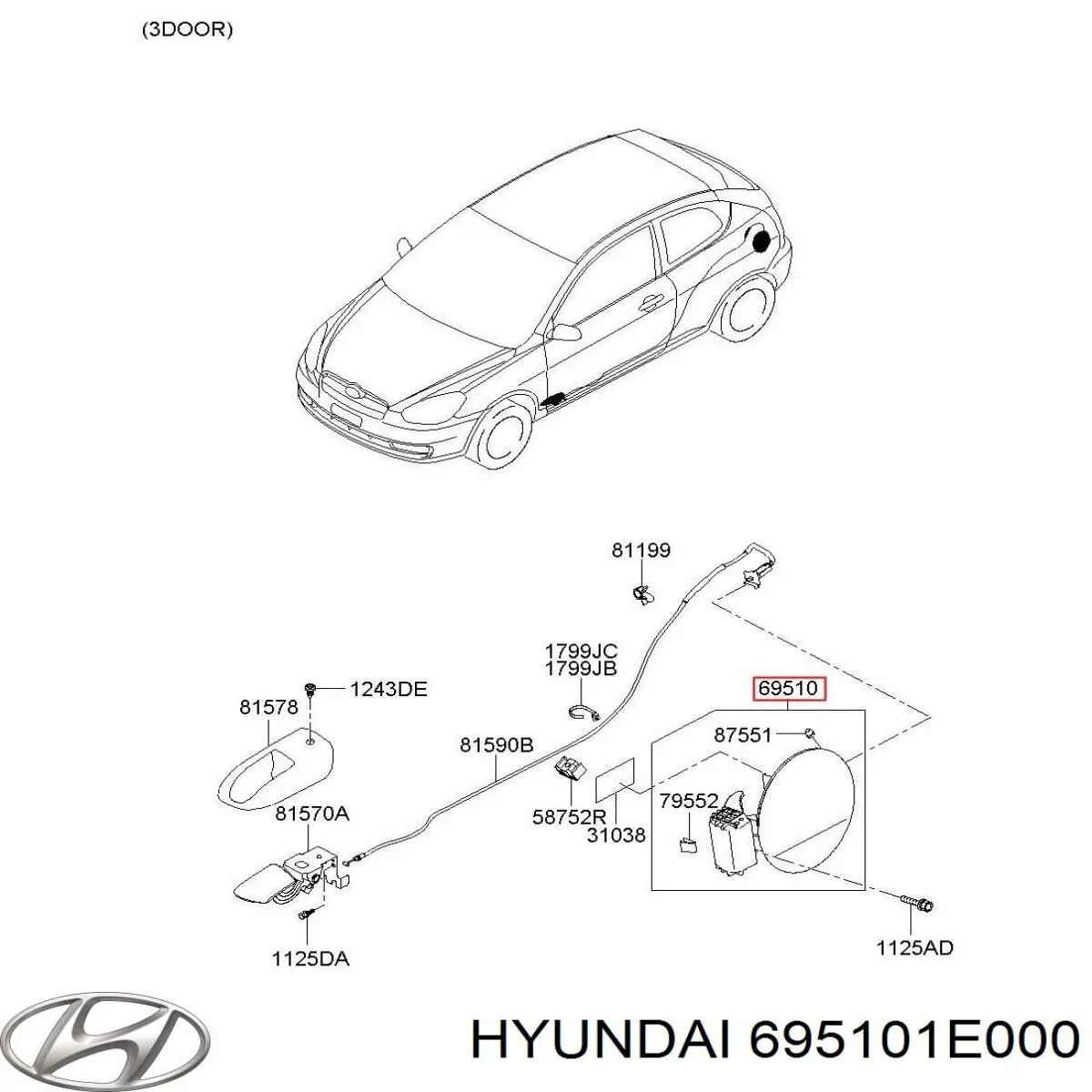 Люк б/бака Hyundai/Kia 695101E000 ціна, від 19.34 USD
